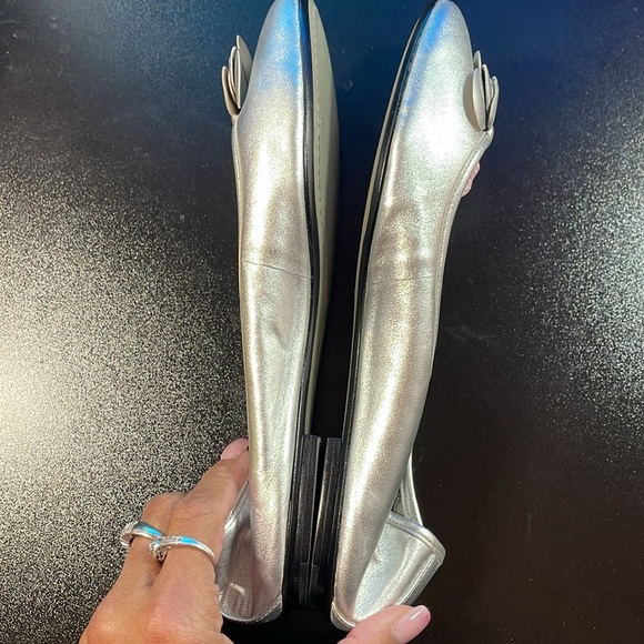 Via Spiga Leather Flats with Flower Detailing Bright Gold OR Sparkling Silver - Picture 9 of 16